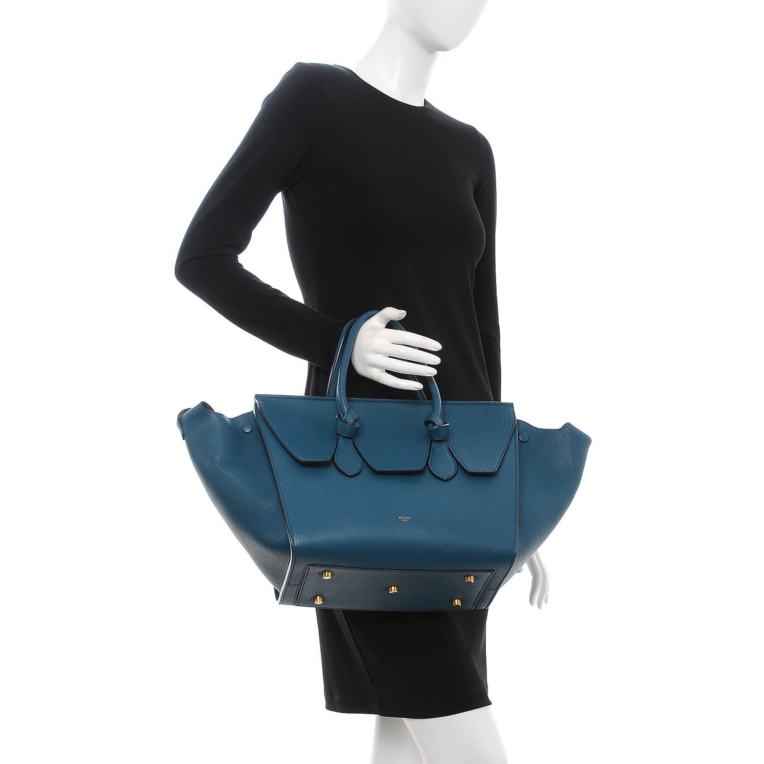 Celine Crisped Calfskin Small Tie Knot Tote Metallic Blue 2 of 7