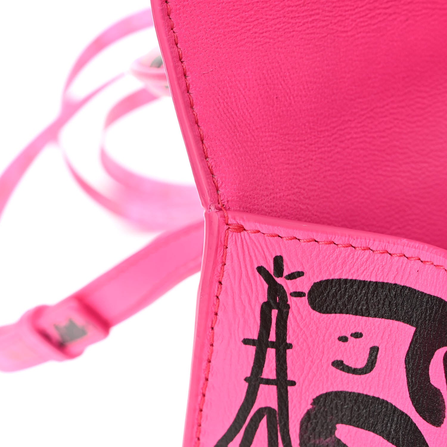 Balenciaga Smooth Calfskin Graffiti Hourglass Top Handle Bag XS Acid Fuchsia Black 9 of 14