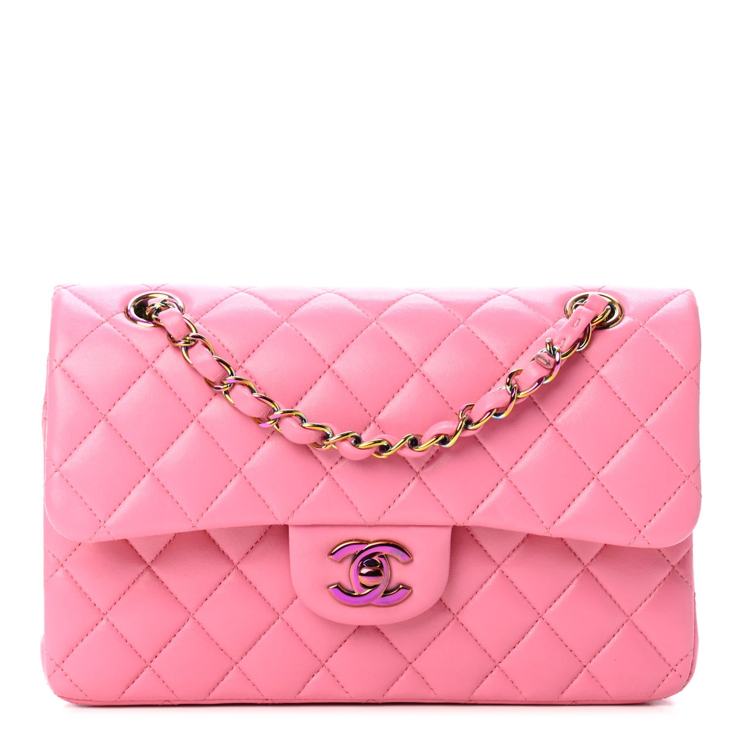 Chanel Lambskin Quilted Small Double Flap Pink Yellow 1 of 4