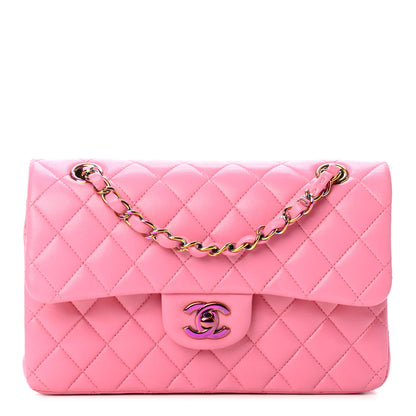 Chanel Lambskin Quilted Small Double Flap Pink Yellow 1 of 4