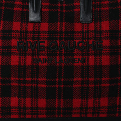 Saint Laurent Wool Tartan Rive Gauche Noe Tote Red Black 7 of 9