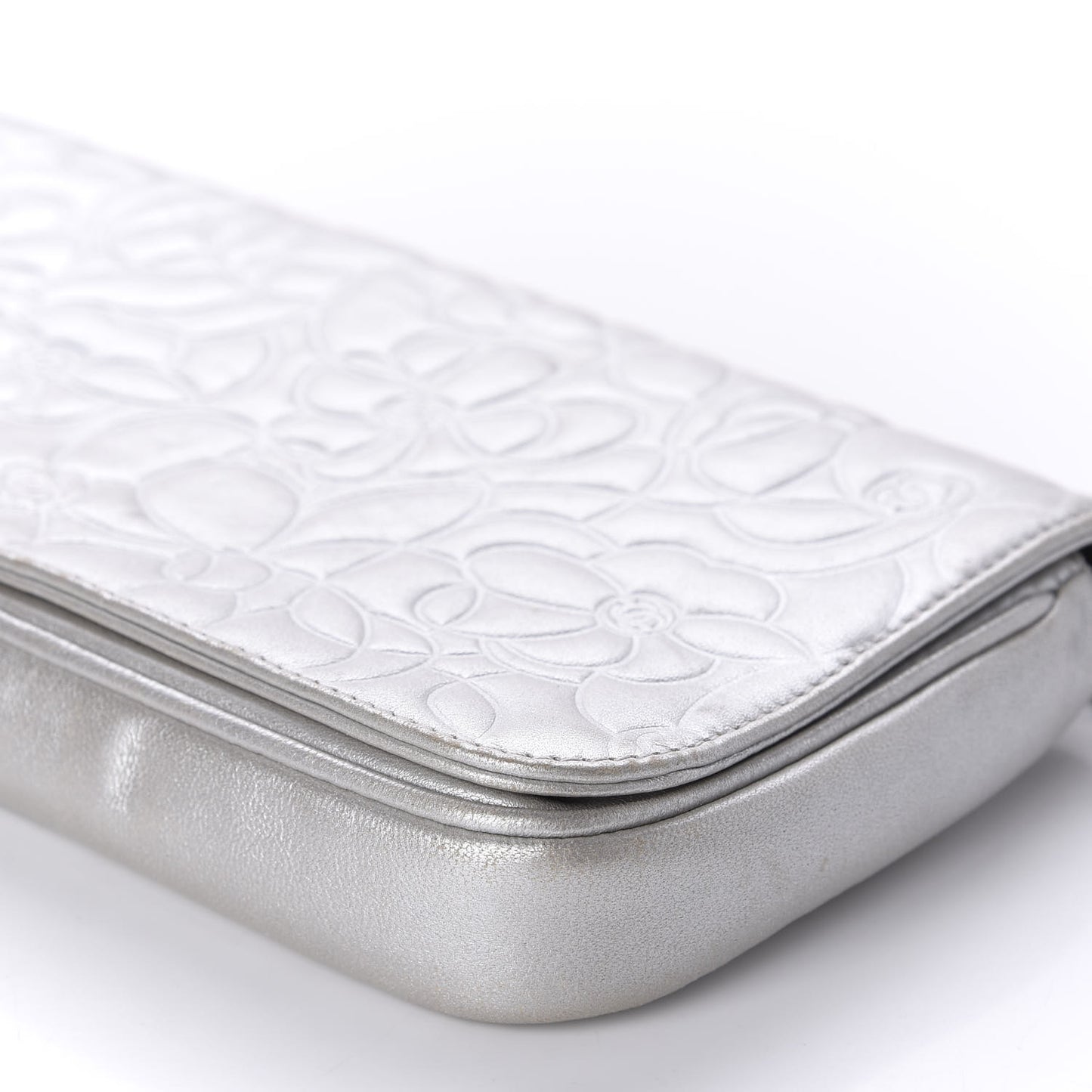Metallic Lambskin Camellia Single Flap Silver