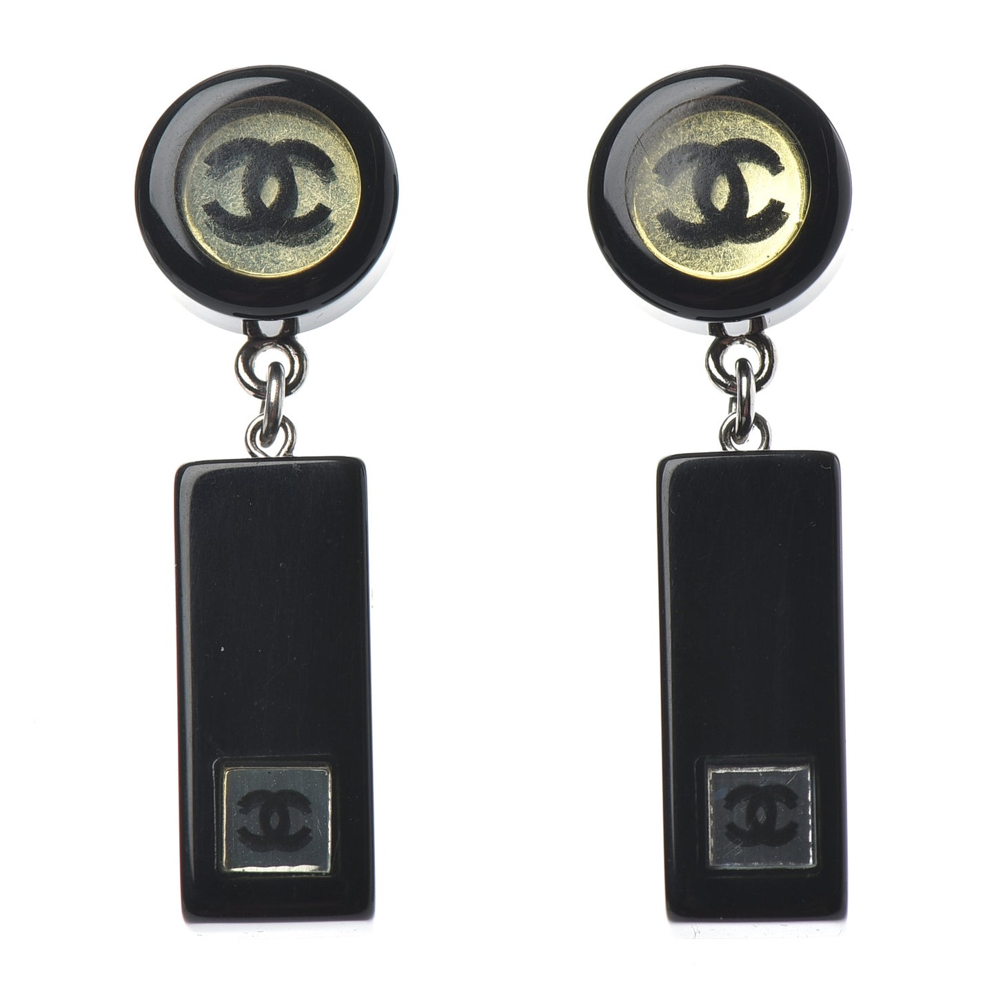 Lucite CC Square Charm Earrings Black