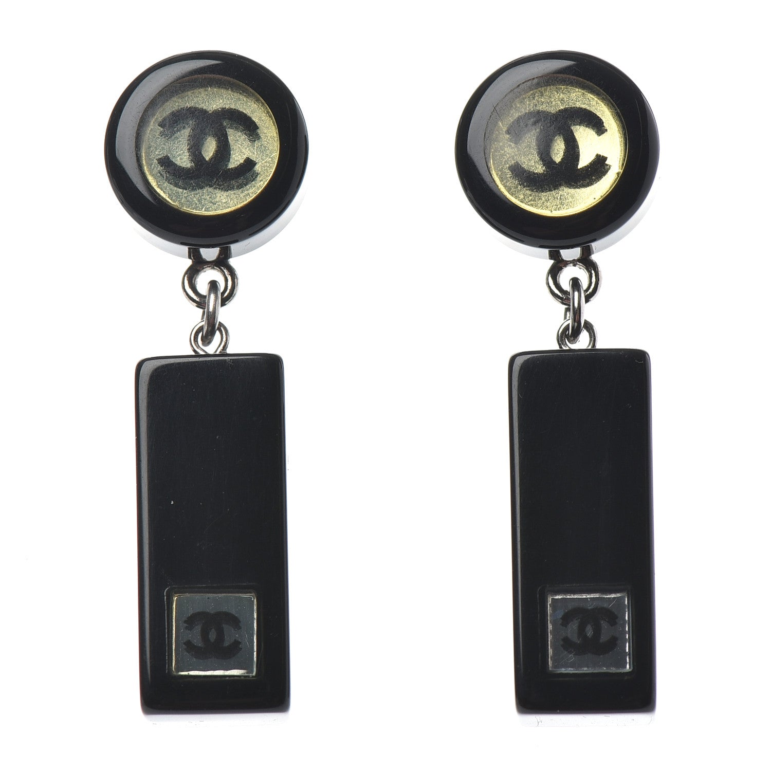 Chanel Lucite CC Square Charm Earrings Black 1 of 4