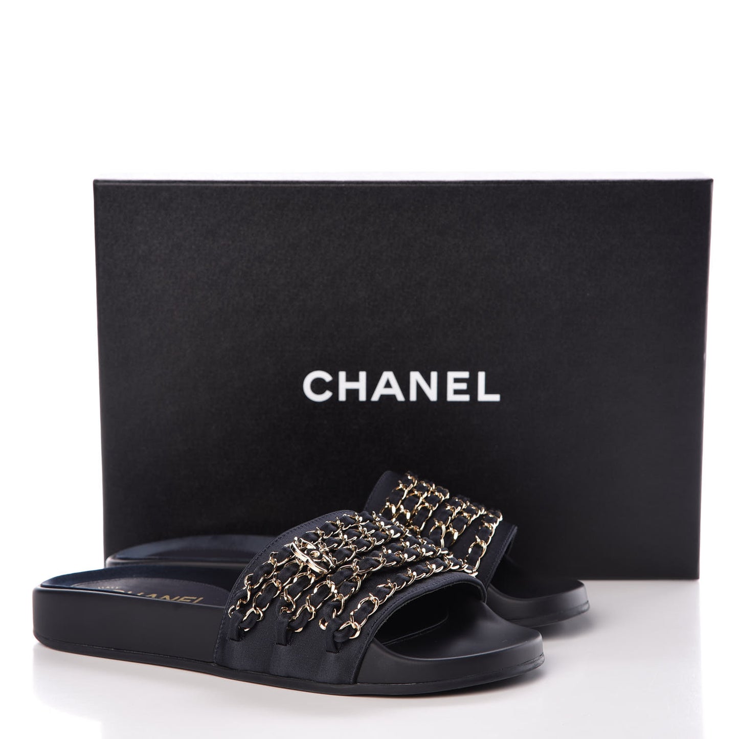 Canvas Chain Flat Sandals 36 Marine
