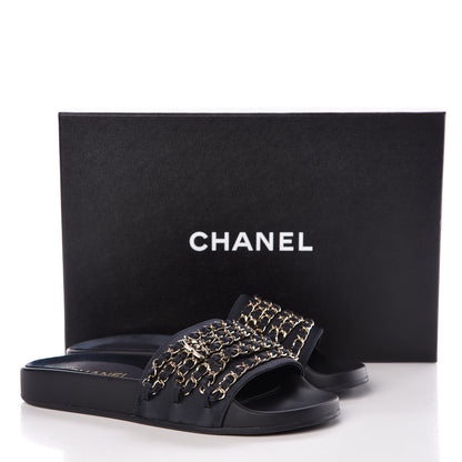 Chanel Canvas Chain Flat Sandals 36 Marine 10 of 10