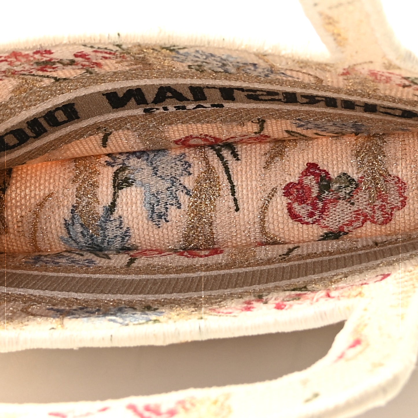 Canvas Embroidered Hibiscus Printed Mini Book Tote Beige Multicolor