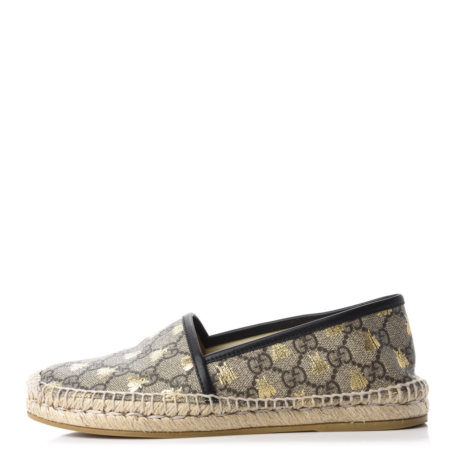 Gucci GG Supreme Monogram Bees Espadrille Flats 36.5 Beige Ebony Oro Black 1 of 11