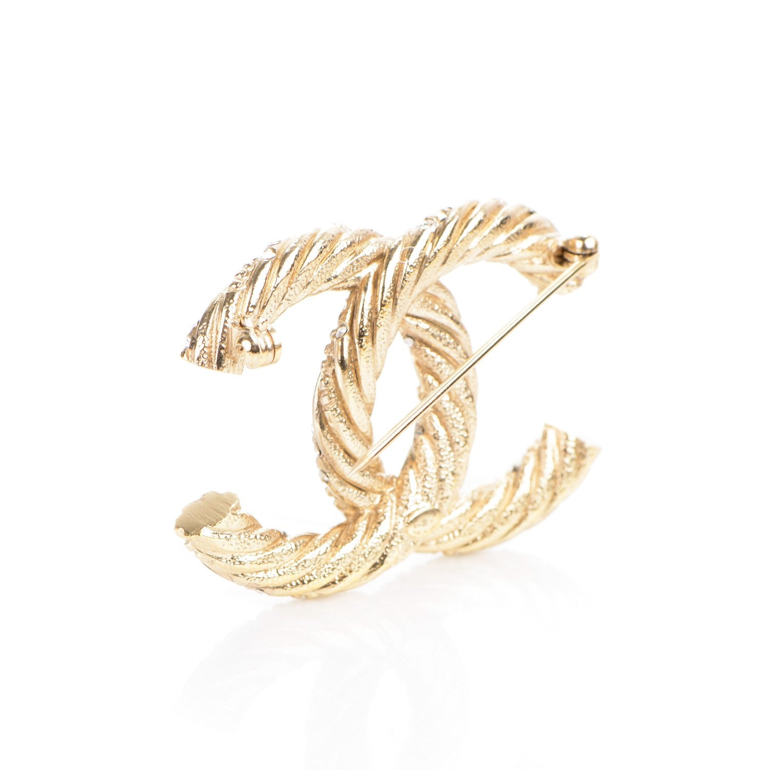 Chanel Crystal Twisted CC Brooch Light Gold 3 of 4
