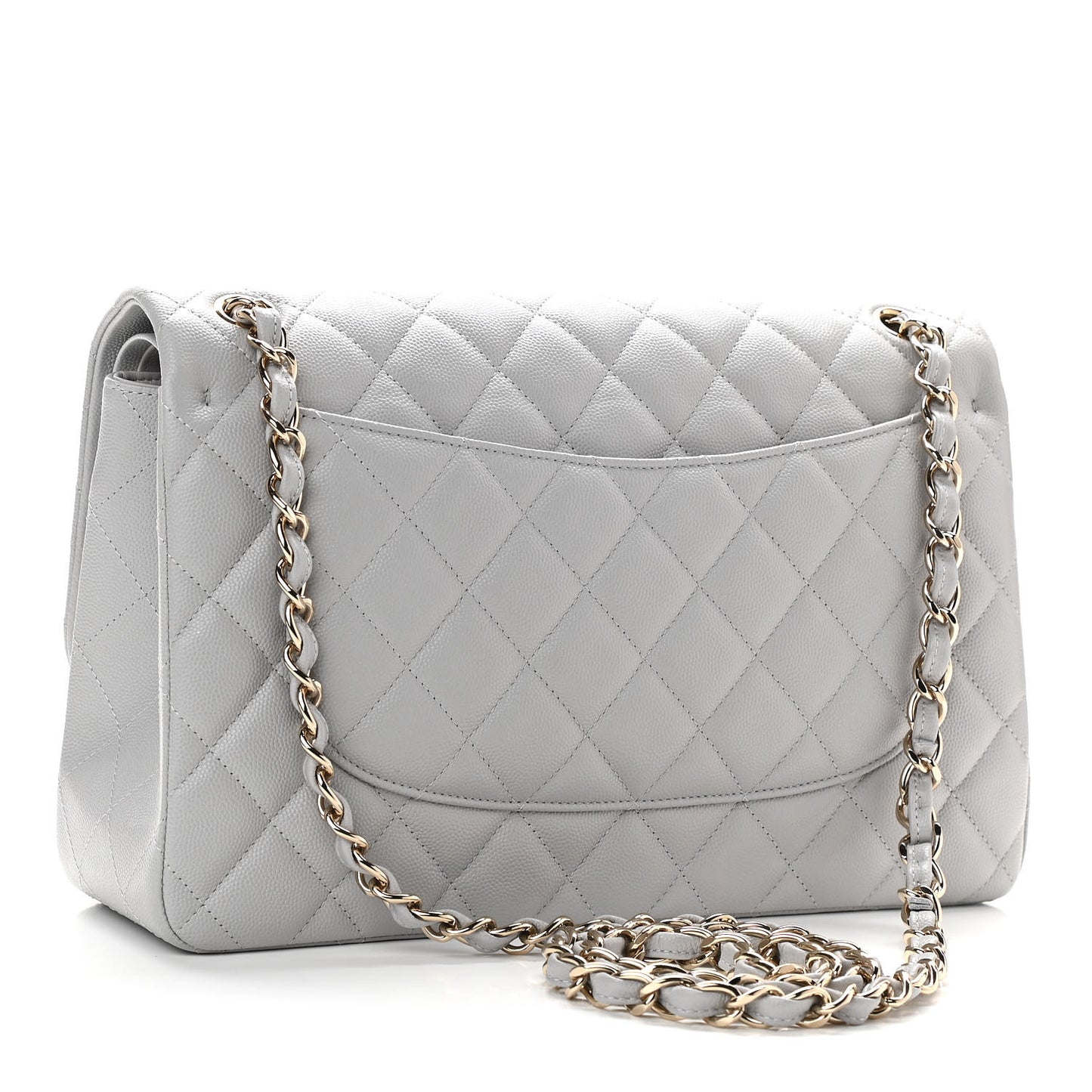 Caviar Quilted Jumbo Double Flap Grey