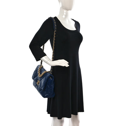 Chanel Goatskin Quilted Large Chanel 19 Flap Dark Blue 2 of 9