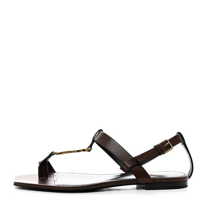 Saint Laurent Calfskin Cassandra Monogram Sandals 37 Brown 1 of 8