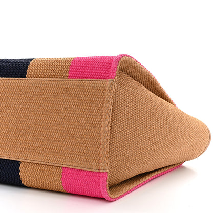 Chanel Straw Raffia Calfskin Striped Medium Deauville Tote Dark Beige Fuchsia Navy Blue 10 of 10