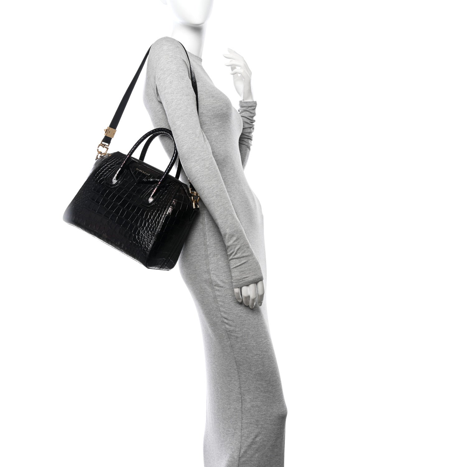 Givenchy Calfskin Crocodile Embossed Small Antigona Black 2 of 14