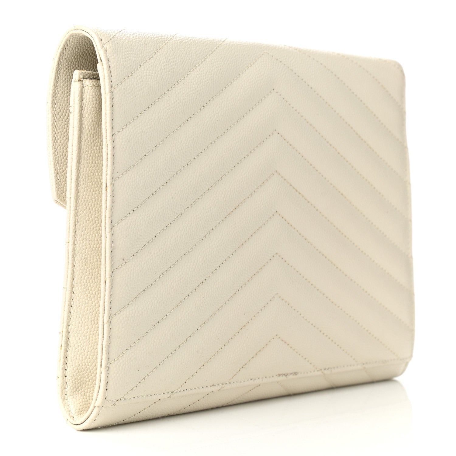 Saint Laurent Grain De Poudre Matelasse Chevron Monogram Envelope Clutch Crema Soft 3 of 8