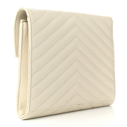 Saint Laurent Grain De Poudre Matelasse Chevron Monogram Envelope Clutch Crema Soft 3 of 8