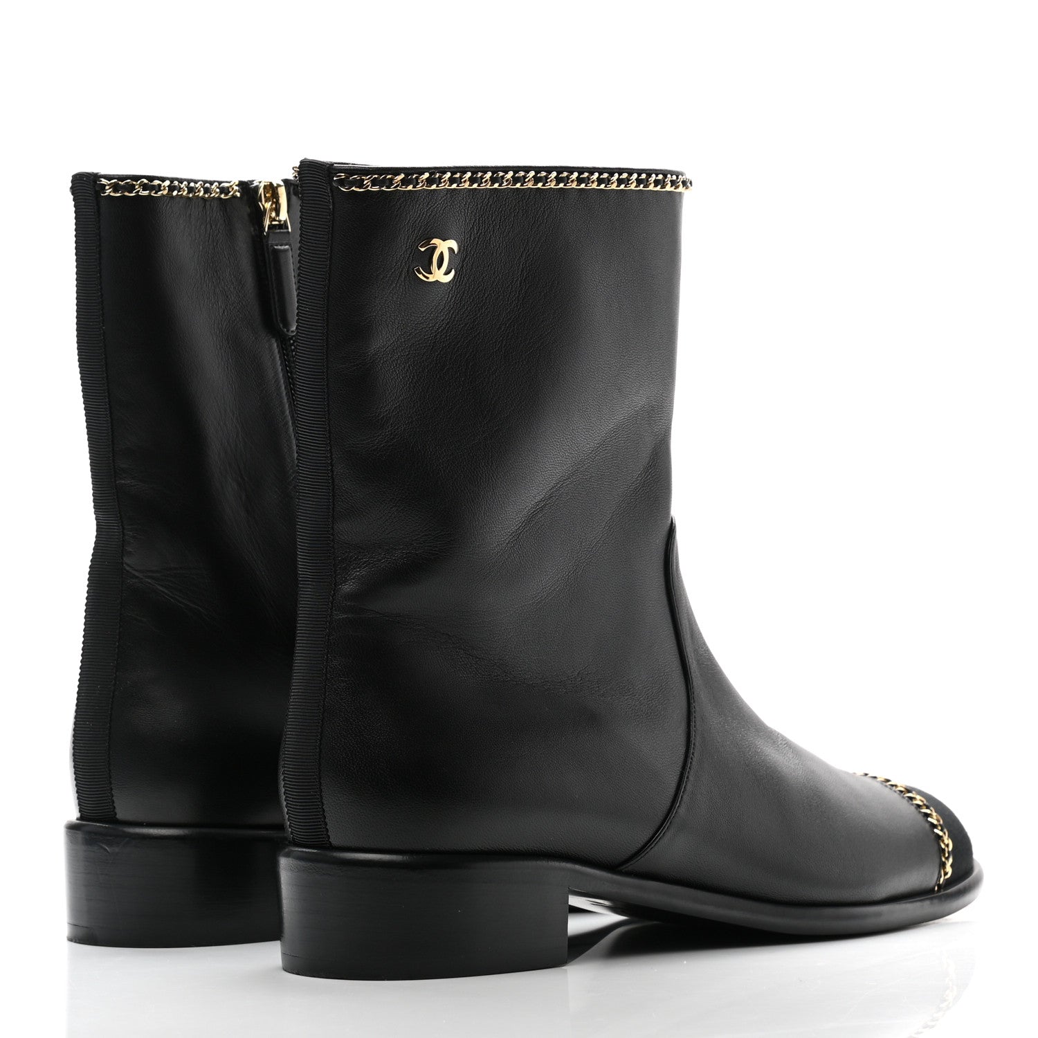 Chanel Lambskin Grosgrain Cap Toe Chain Short Boots 40 Black 4 of 8
