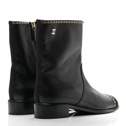 Chanel Lambskin Grosgrain Cap Toe Chain Short Boots 40 Black 4 of 8