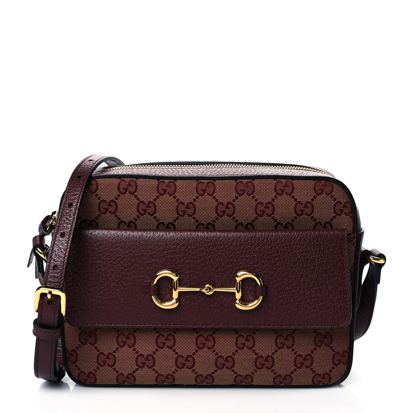 Monogram Textured Dollar Calfskin Small Horsebit 1955 Shoulder Bag Sahara Rubino Chardonnay