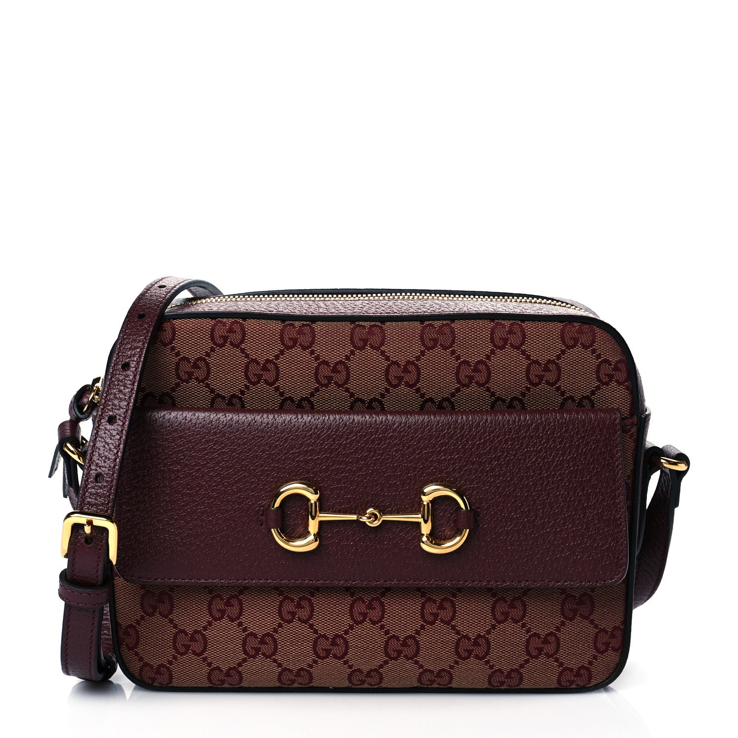 Gucci Monogram Textured Dollar Calfskin Small Horsebit 1955 Shoulder Bag Sahara Rubino Chardonnay 1 of 11