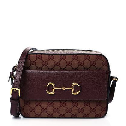 Gucci Monogram Textured Dollar Calfskin Small Horsebit 1955 Shoulder Bag Sahara Rubino Chardonnay 1 of 11
