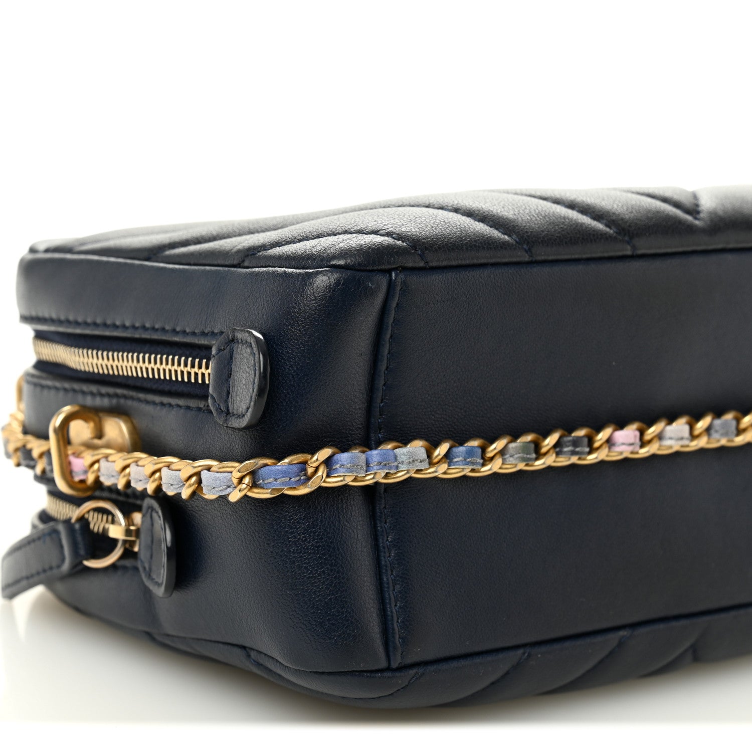 Chanel Lambskin Chevron Quilted Chain Around Camera Case Navy 10 of 12