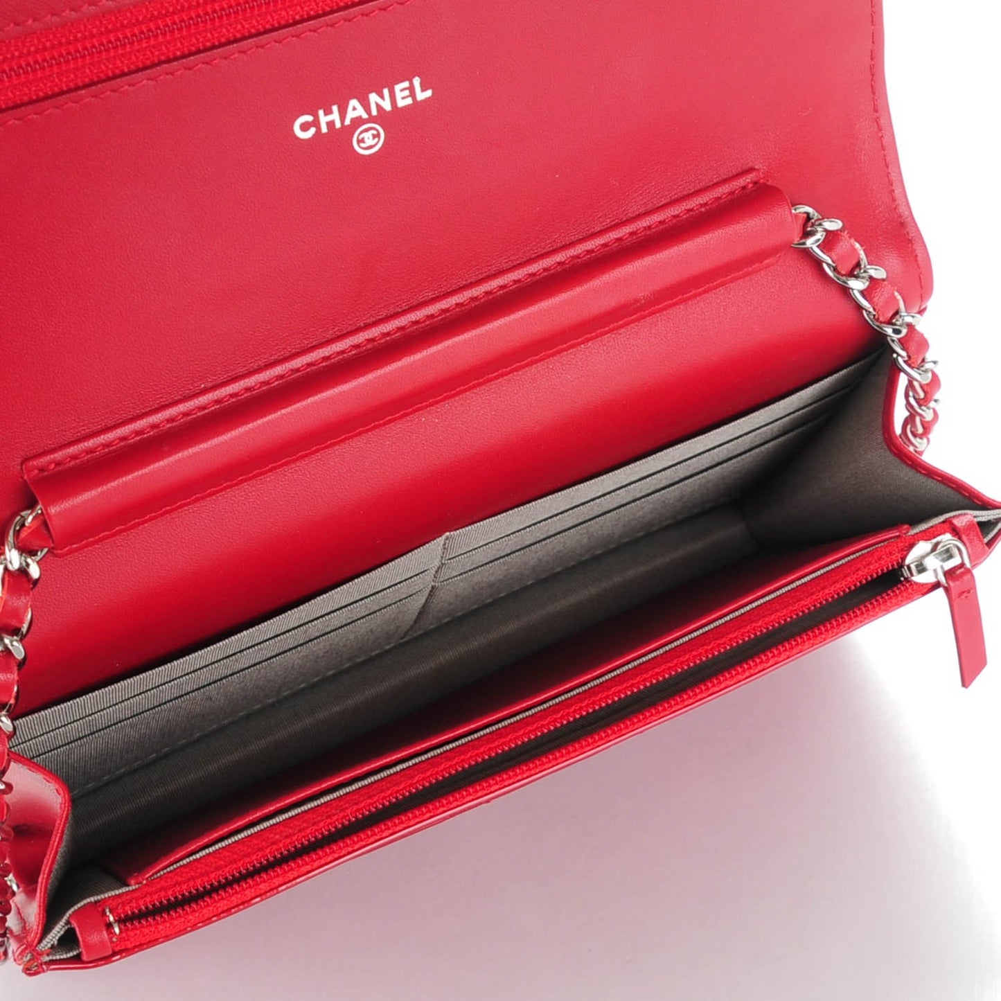 Patent Quilted Brilliant Wallet On Chain WOC Red