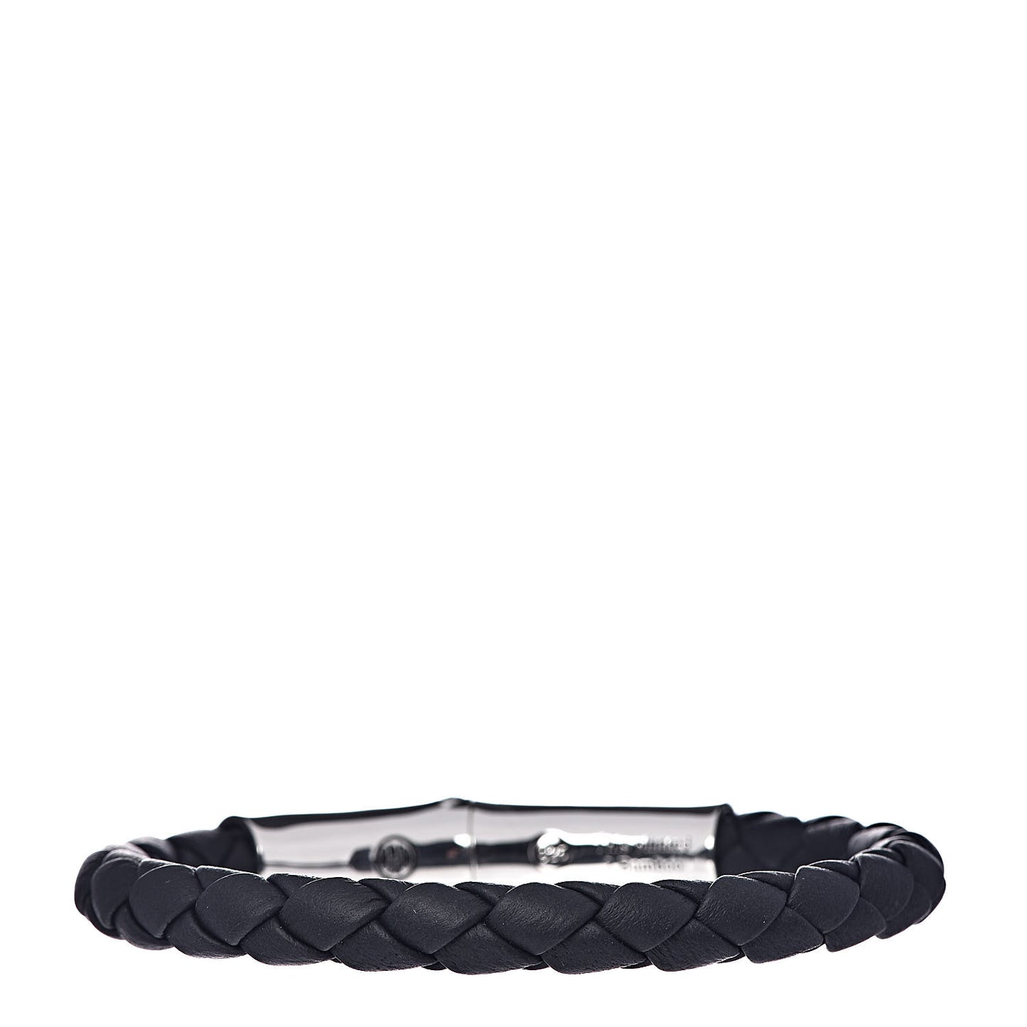 Sterling Silver Leather 8mm Braided Bamboo Station Bracelet Black