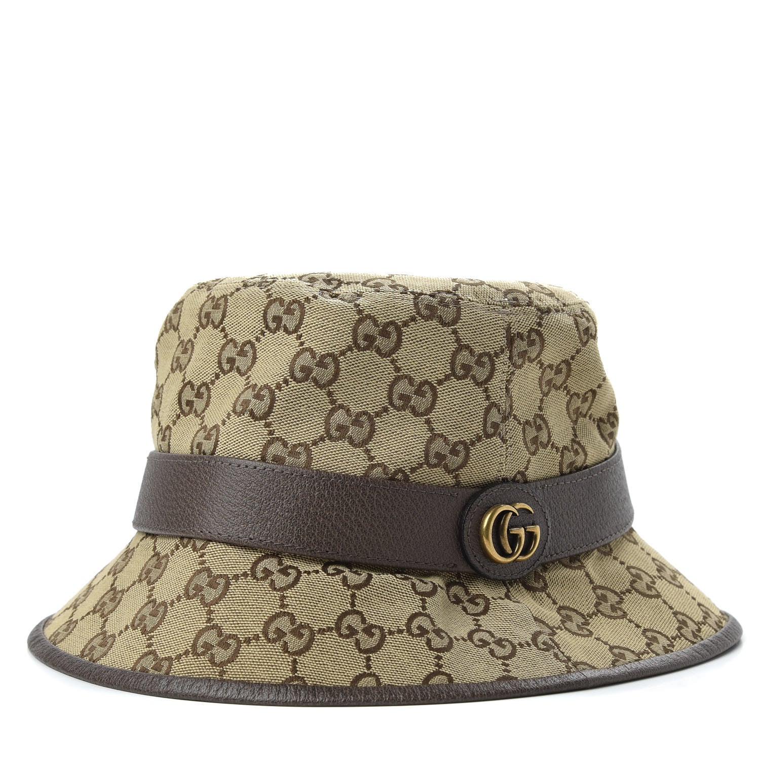 Gucci Monogram Textured Dollar Calfskin GG Jago Bucket Hat M Cacao Beige 1 of 8