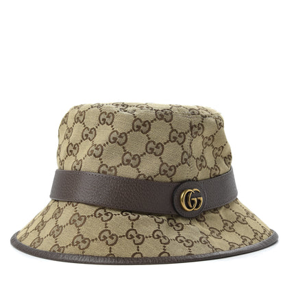 Gucci Monogram Textured Dollar Calfskin GG Jago Bucket Hat M Cacao Beige 1 of 8