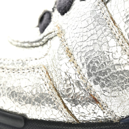Chanel Metallic Crackled Calfskin CC Sneakers 36 Silver Black Navy 12 of 14