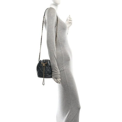 Chanel Metallic Lambskin Quilted Pearl Crown Drawstring Bag Anthracite 2 of 11