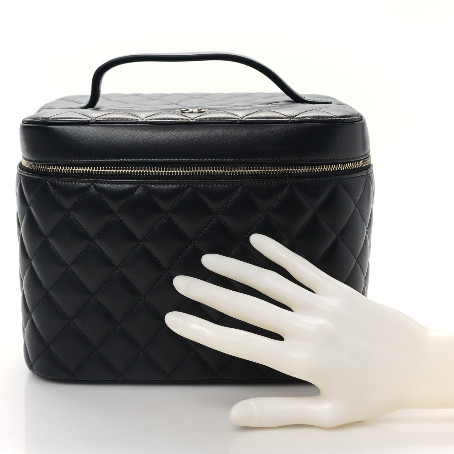 Lambskin Quilted Large Vanity Pouch Black
