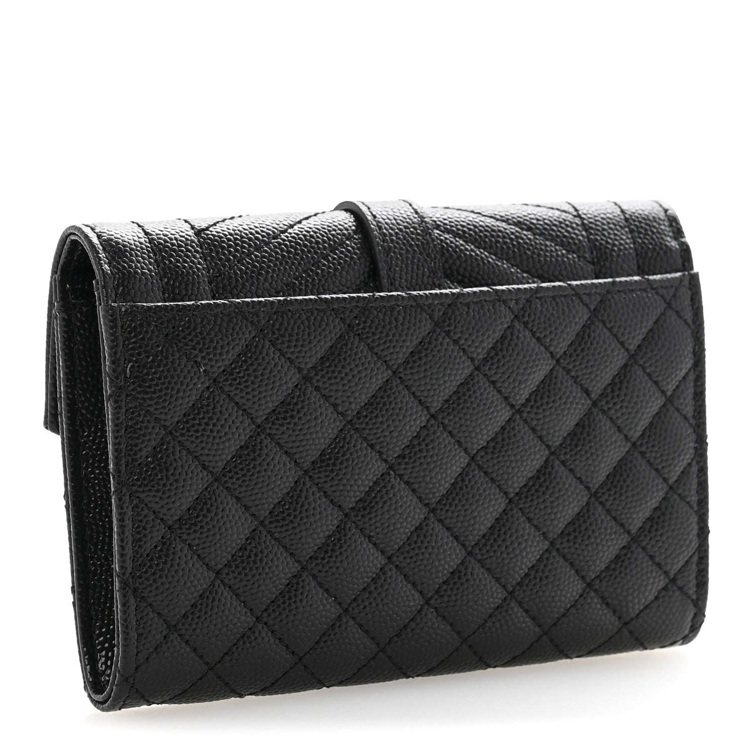 Saint Laurent Grain De Poudre Textured Mixed Matelasse Triquilt Small Monogram Envelope Wallet Black 3 of 10