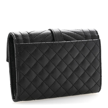 Saint Laurent Grain De Poudre Textured Mixed Matelasse Triquilt Small Monogram Envelope Wallet Black 3 of 10