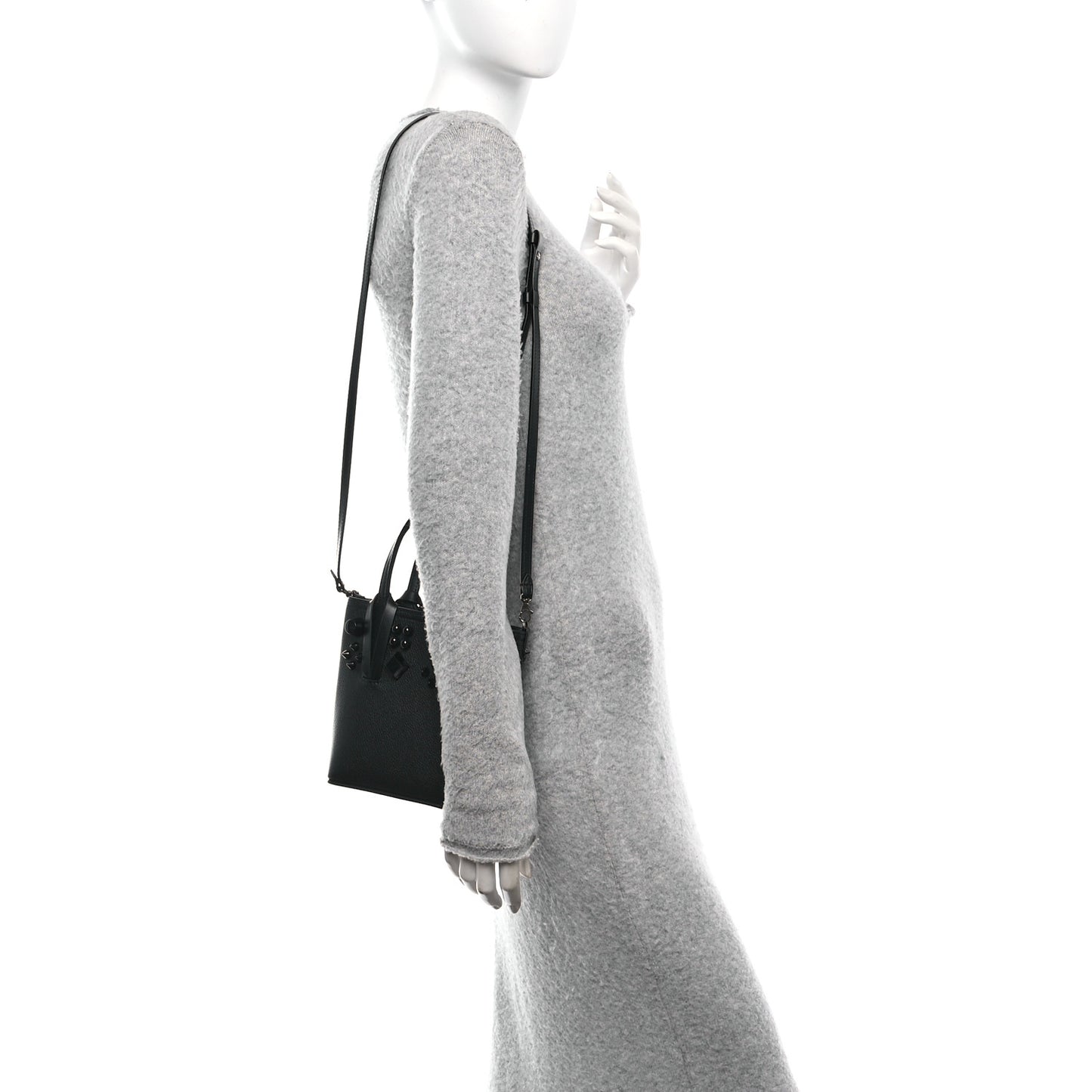 Calfskin Empire Spike Monochrome Studded Mini North South Cabata Tote Black