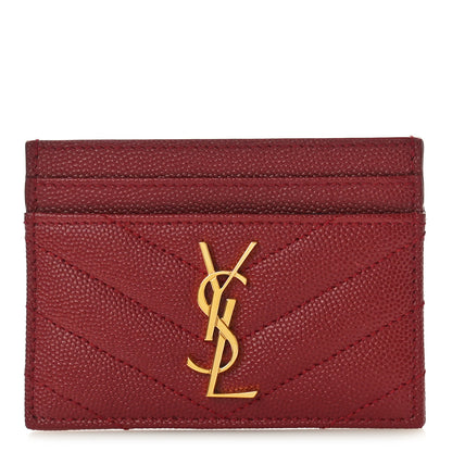Saint Laurent Grain De Poudre Matelasse Chevron Monogram Credit Card Case Opyum Red 1 of 9