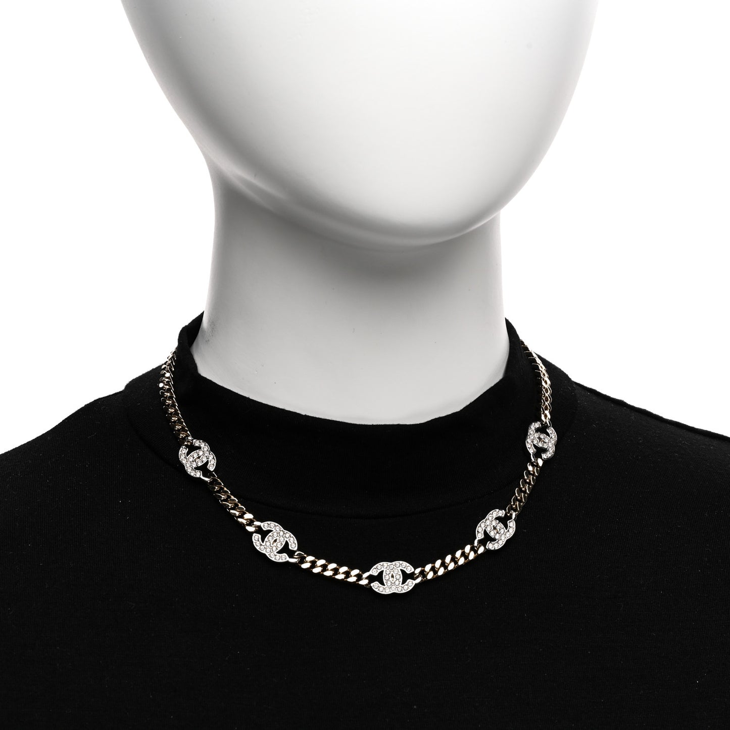 Crystal Chain CC Link Choker Gold Silver
