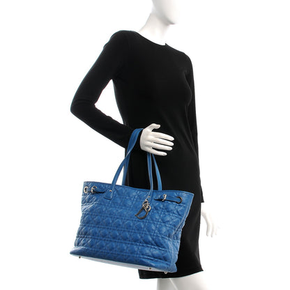 Christian Dior Coated Canvas Cannage Medium Panarea Tote Cobalt Blue 2 of 9