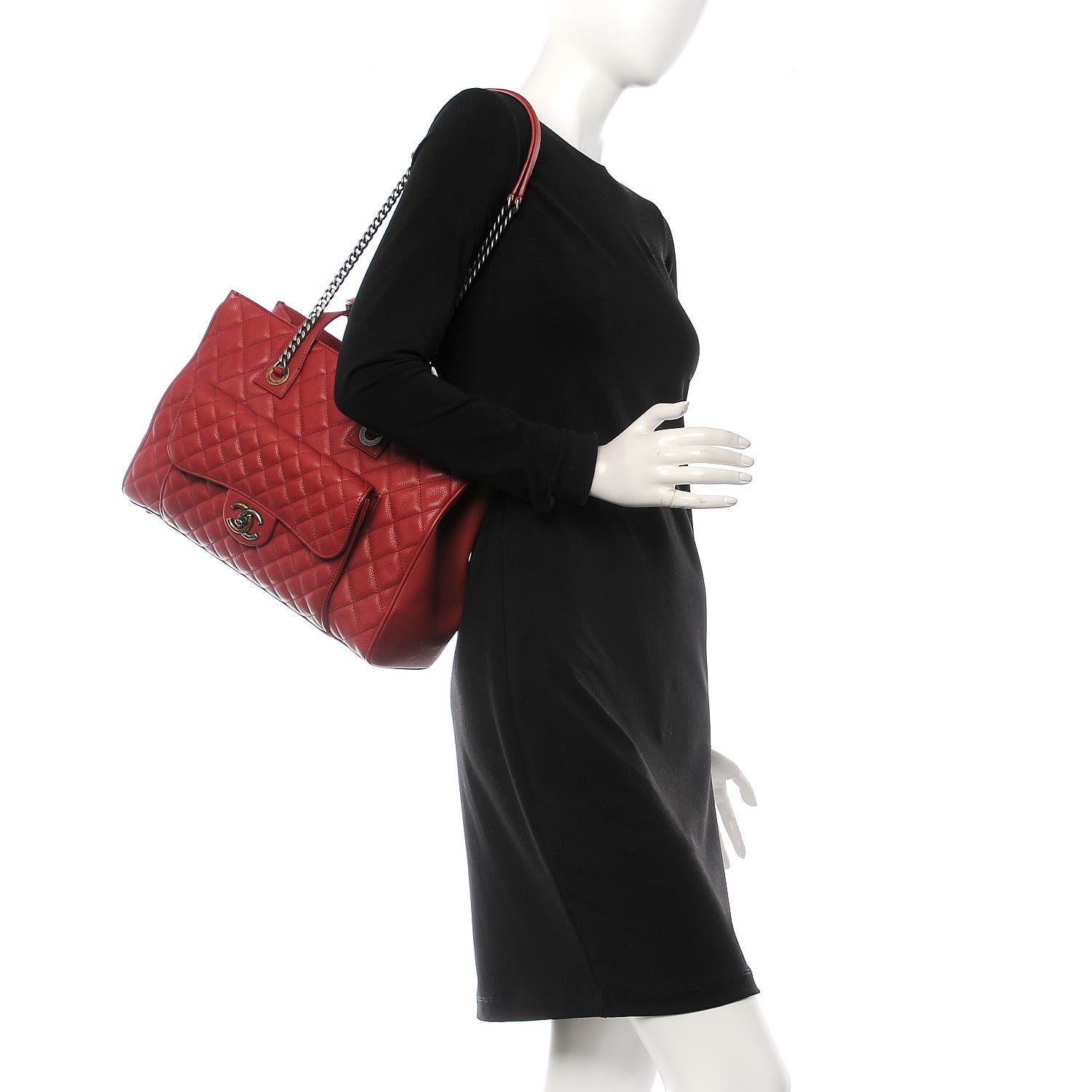 Chanel Caviar Quilted Large Casual Pocket Tote Red 2 of 10
