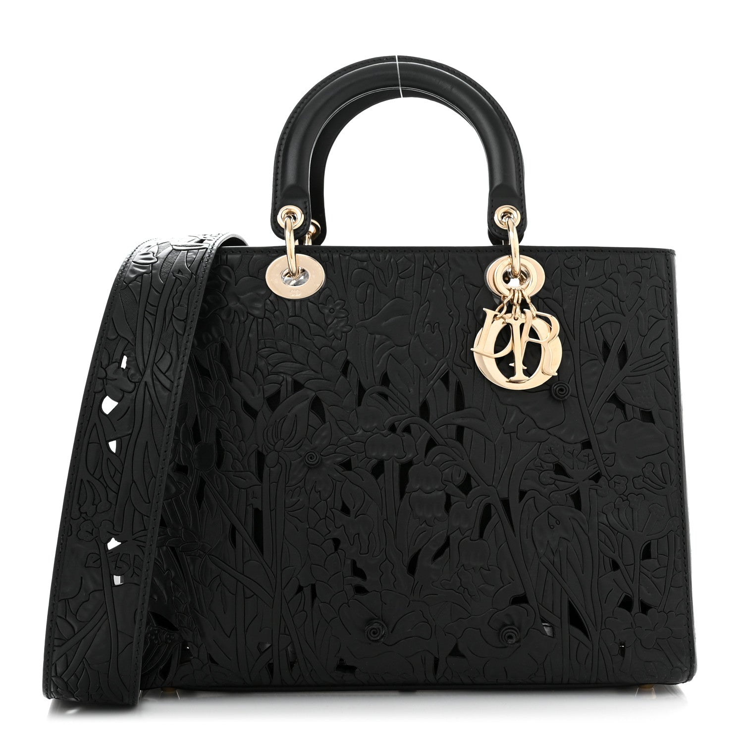 Christian Dior Calfskin Laser Cut Large Lady Dior Black 1 of 9