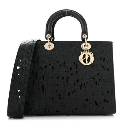 Christian Dior Calfskin Laser Cut Large Lady Dior Black 1 of 9