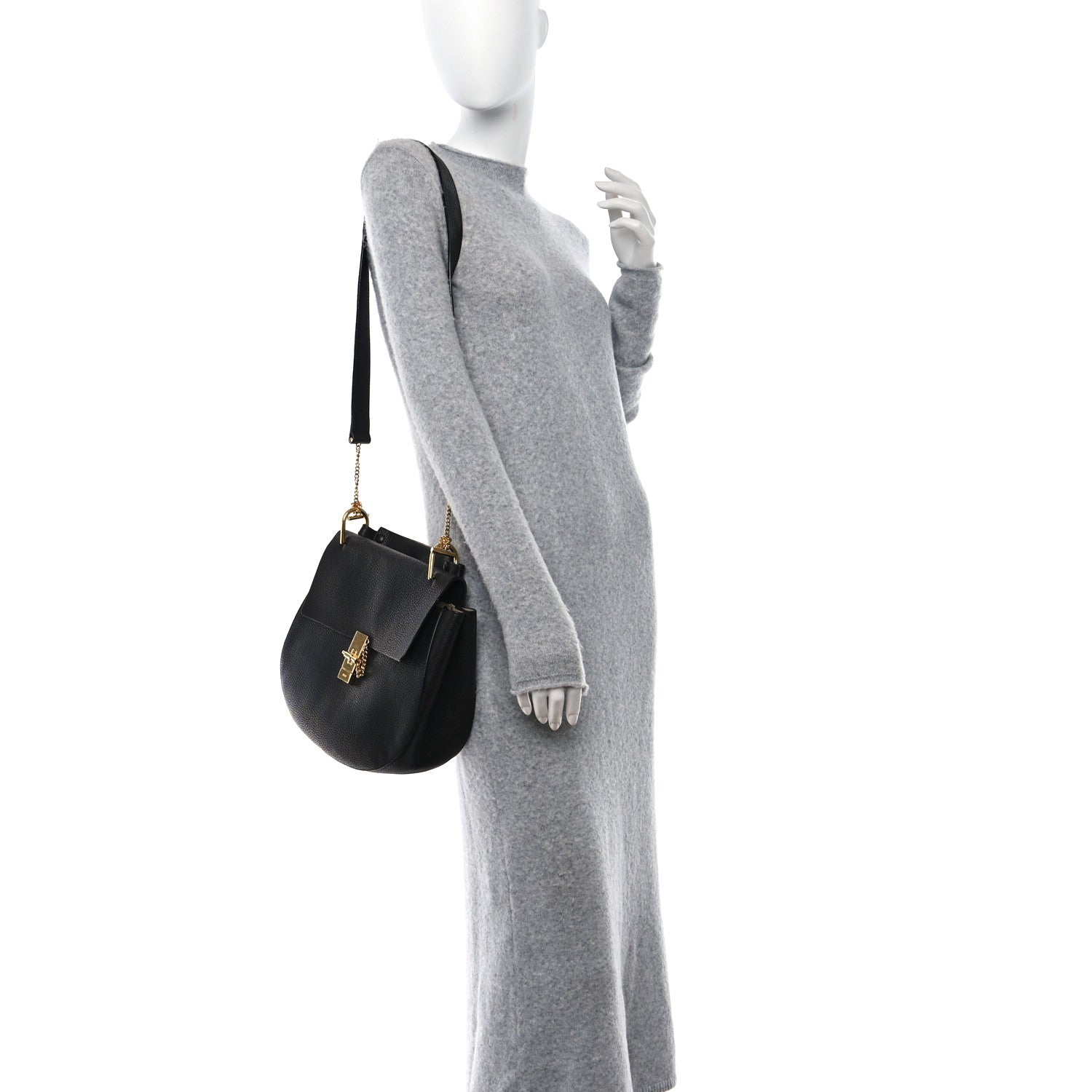 Chloe Grained Lambskin Large Drew Shoulder Bag Black 2 of 9
