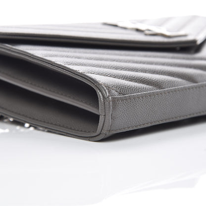 Saint Laurent Grain De Poudre Matelasse Chevron Monogram Chain Wallet Earth 7 of 9