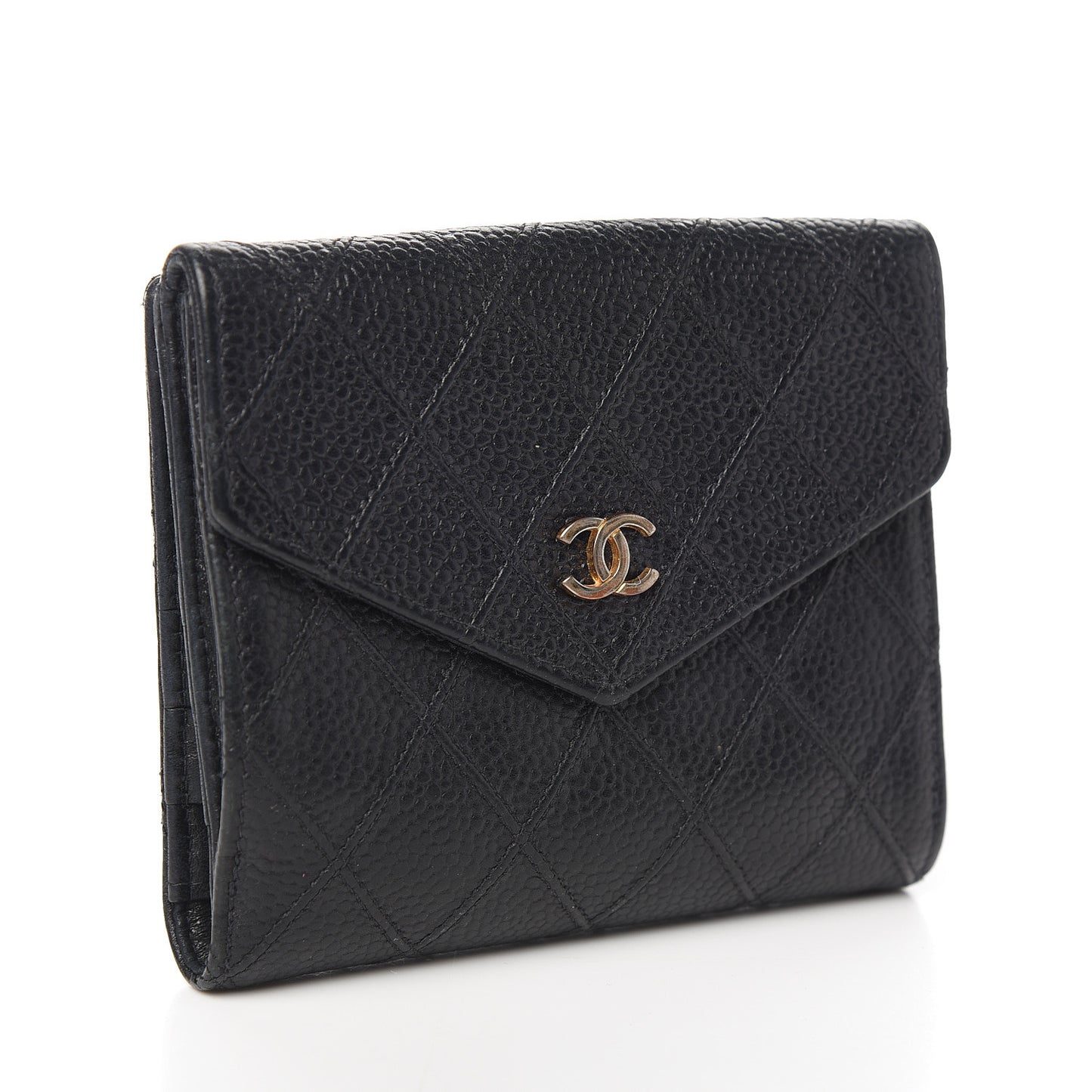 Caviar Stitched Compact French Flap Wallet Black