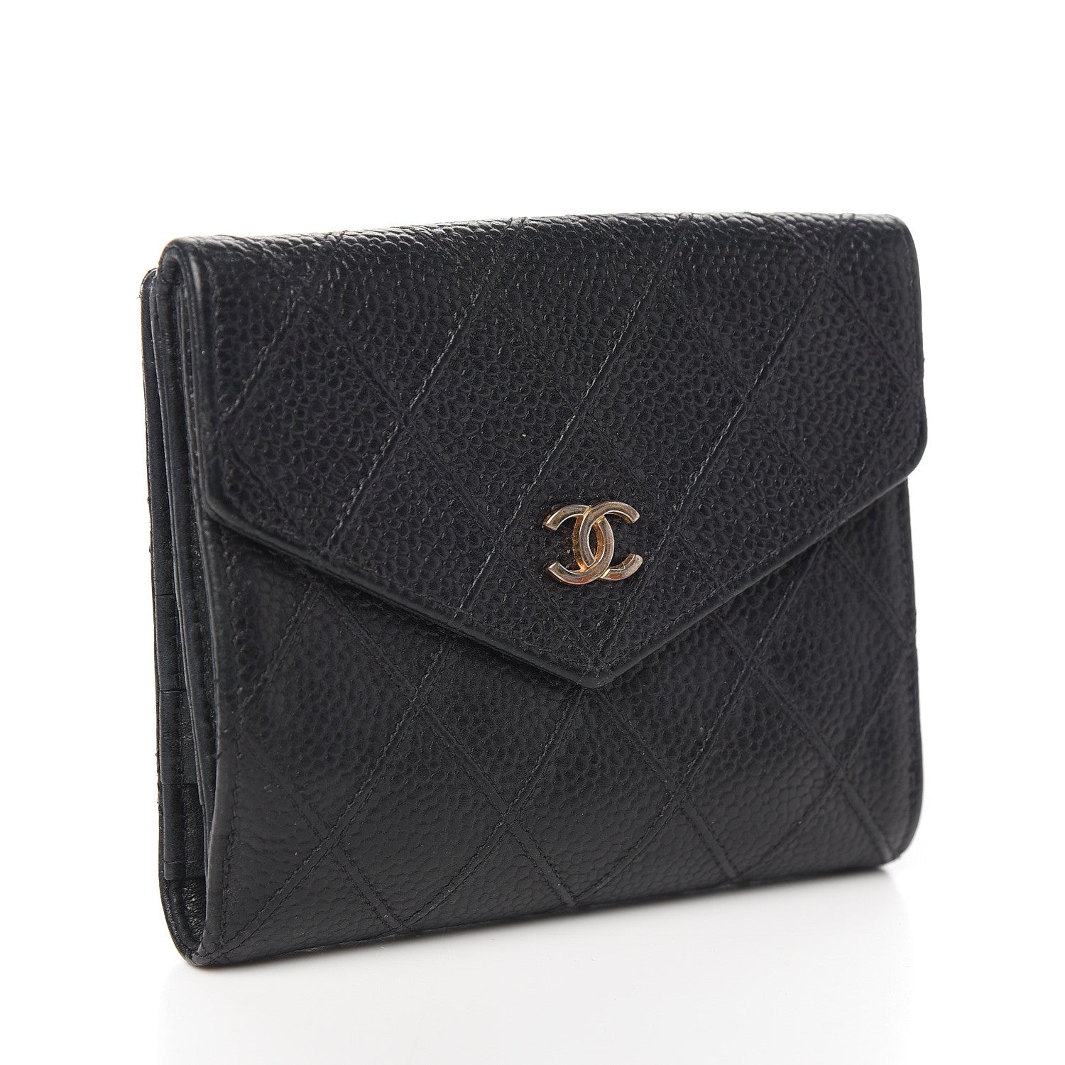 Chanel Caviar Stitched Compact French Flap Wallet Black 2 of 8