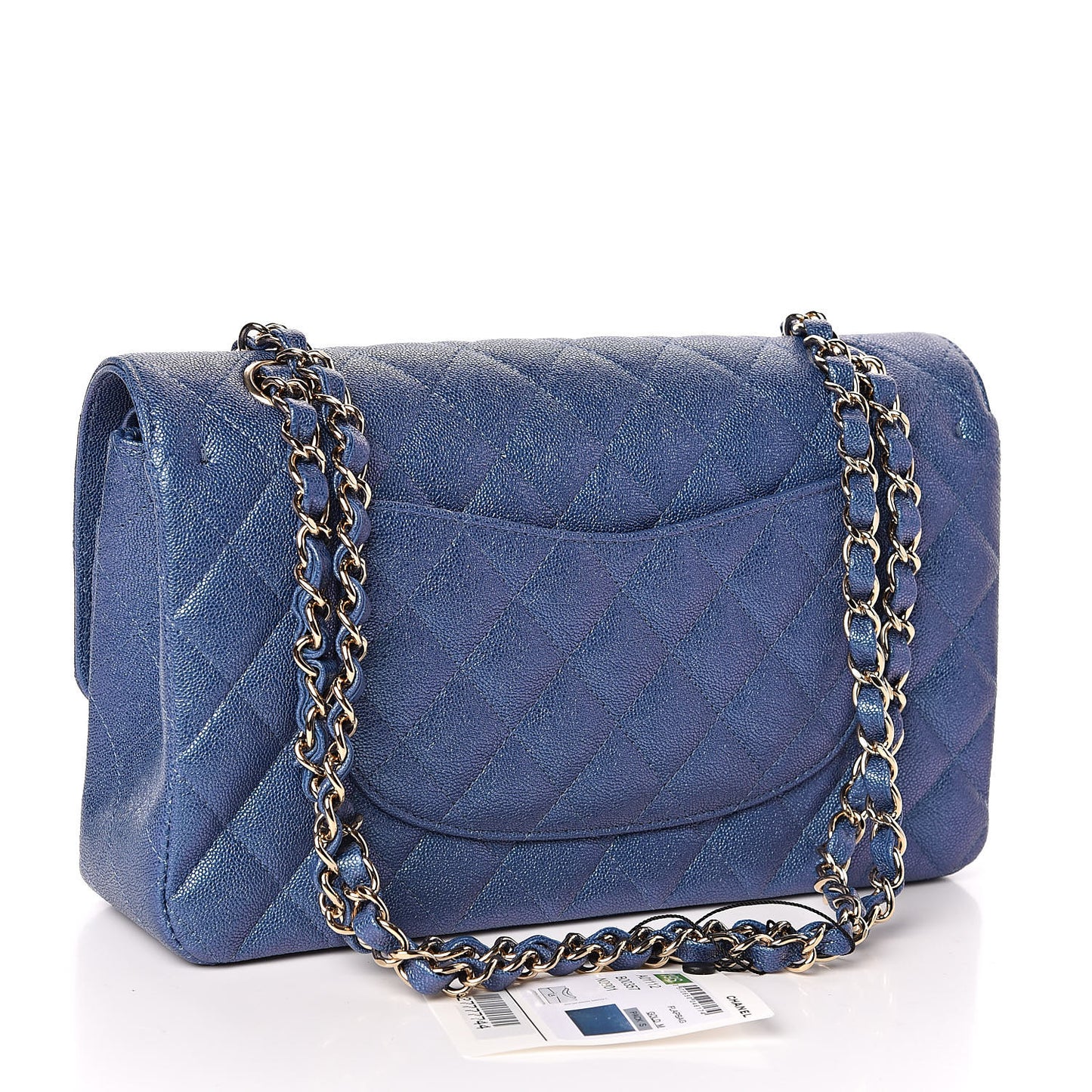 Iridescent Caviar Quilted Medium Double Flap Dark Blue