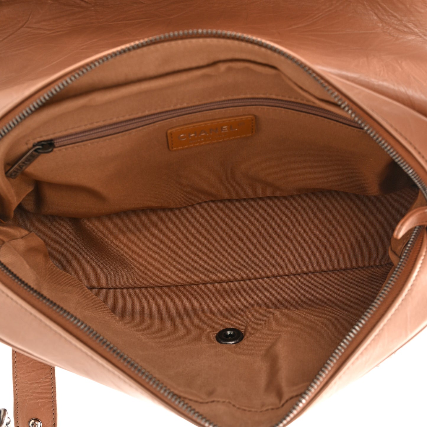 Aged Calfskin Quilted Medium Chain Detail Flap Light Brown