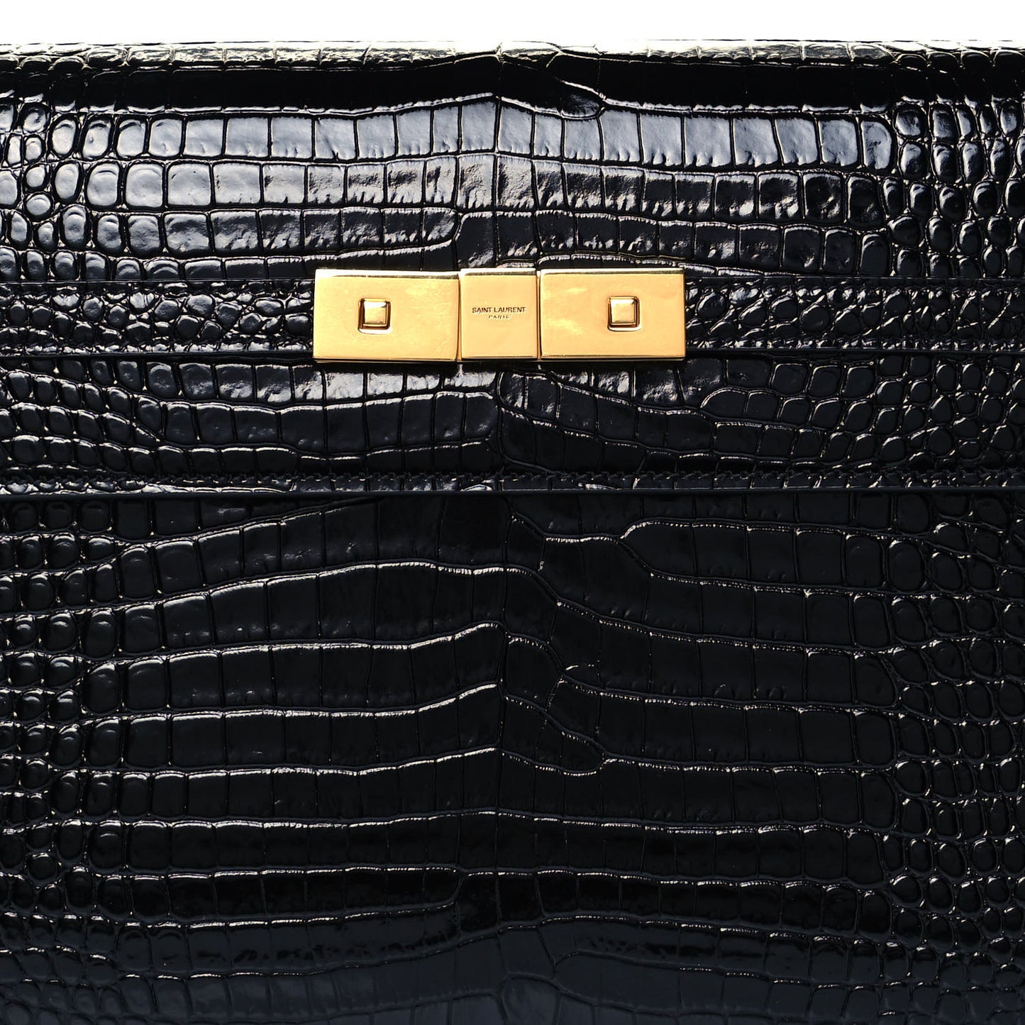 Shiny Calfskin Crocodile Embossed Manhattan Baguette Black
