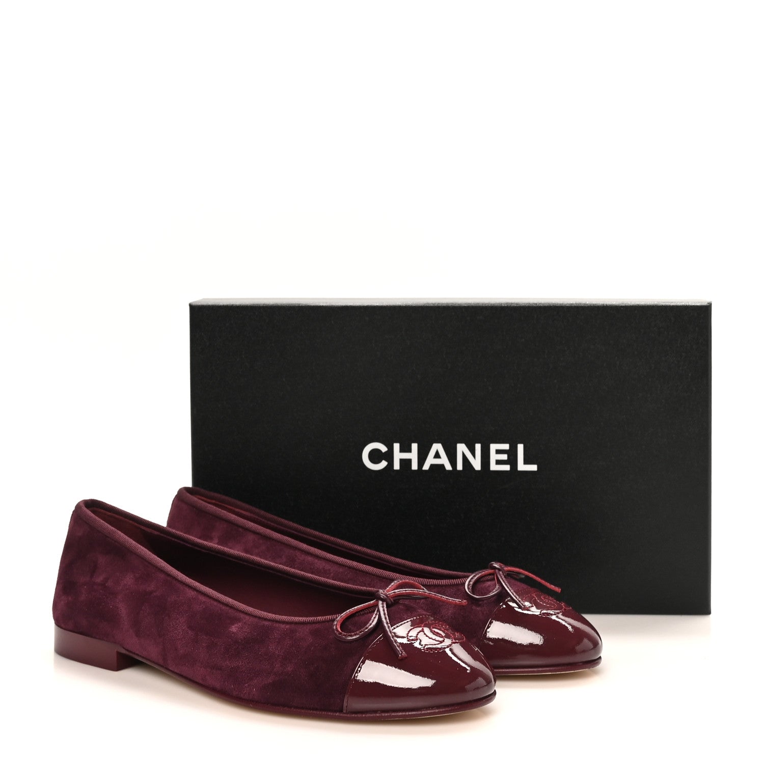 Chanel Suede Patent Calfskin Cap Toe CC Ballerina Flats 39 Burgundy 10 of 10